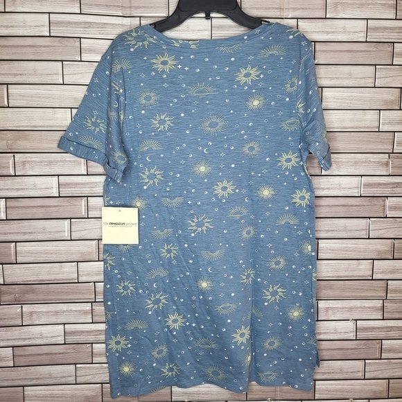 New Sweatshirt Project Women's Small Shirt Blue Sun Moon Blouse Short Sleeve Top - Picture 5 of 12